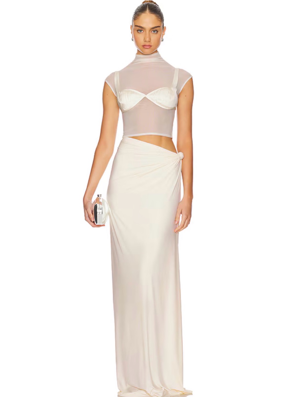 Deme By Gabriella Dove Bralette, Top, And Skirt Set